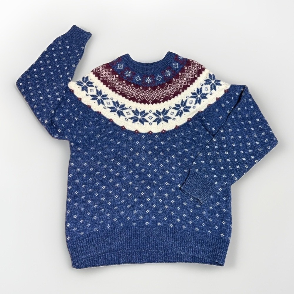 Northern Reflections Sweater M Fair Isle Nordic Cotton Wool Blue Burgundy VTG